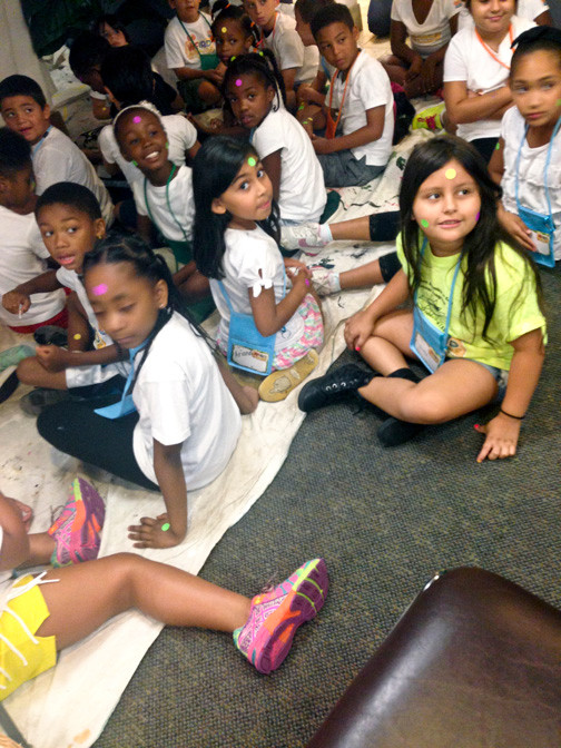 Campers look up during a lesson