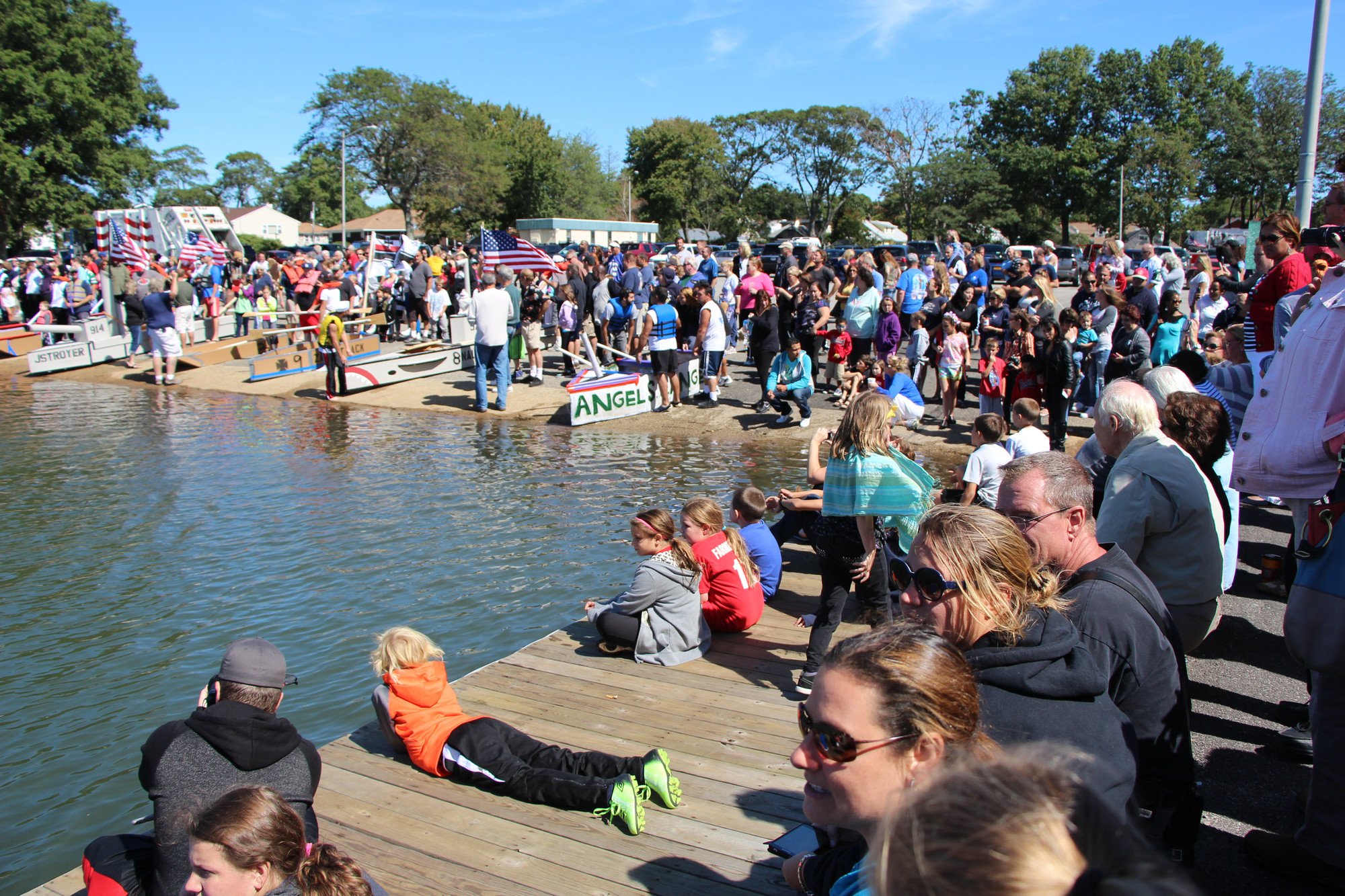Spectators, friends and family lined the boat ramp off Atlantic Avenue in Baldwin to cheer on the participants and share in some laughs.