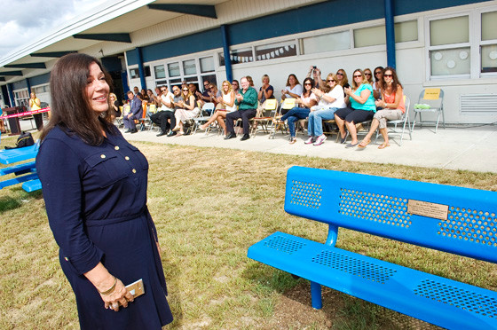 Former Mandalay Principal Dr. Lynne D’Agostino was all smiles after seeing that a bench was dedicated in her honor.