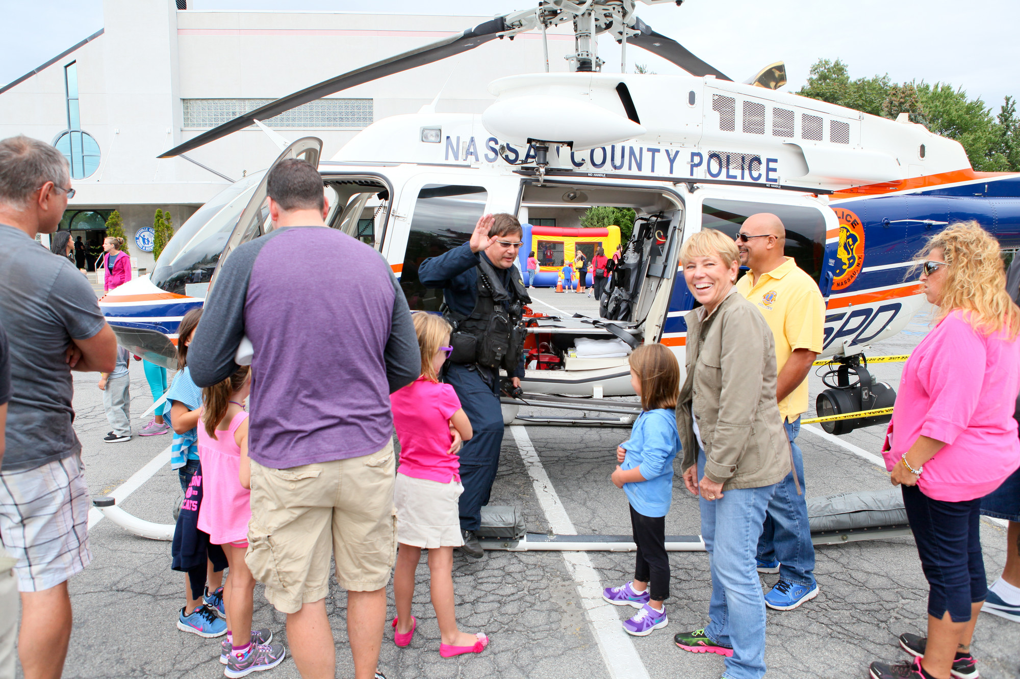 Parents and children were able to inspect the inside of the Nassau County Police helicopter after it landed.
