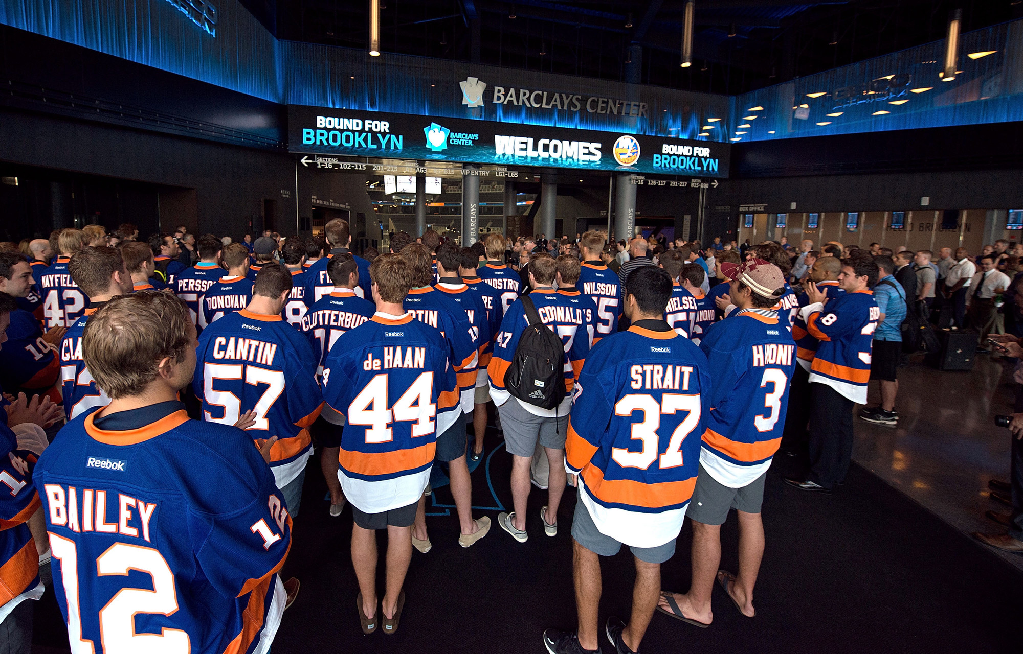 Islanders players entered their future home arena, the Barclays Center. The team will move to the arena full-time in the 2015-2016 season, after playing its home games in Uniondale's Nassau Coliseum for more than 40 years