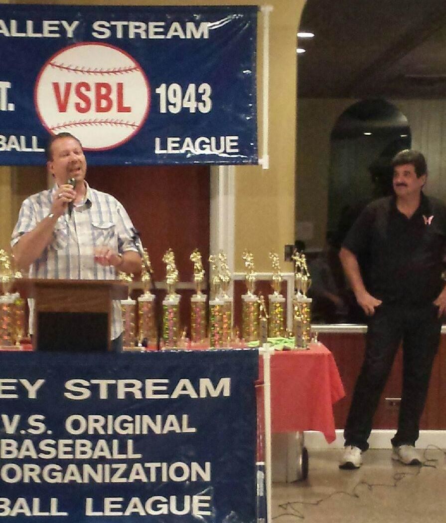 Valley Stream Mayor Ed Fare speaks at the Valley Stream Baseball League awards ceremony