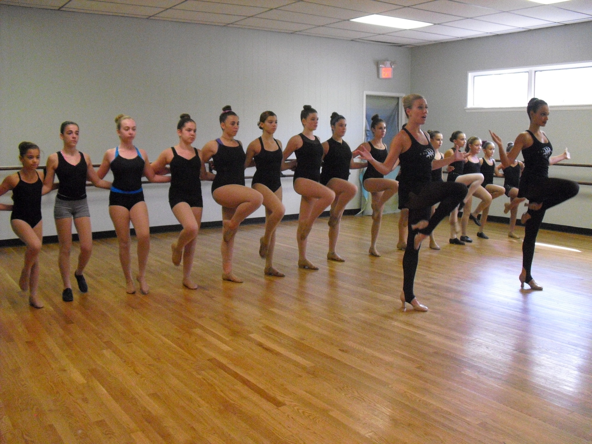Dunleavy and Gavalas taught Oceanside Dance Center students the famous kickline.