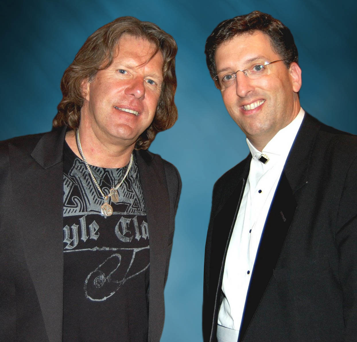 Keith Emerson, left, said that pianist Jeffrey Biegel will stay true to his composition of “Piano Concerto No. 1,” which Emerson first performed in 1977 with “Emerson, Lake & Palmer.”