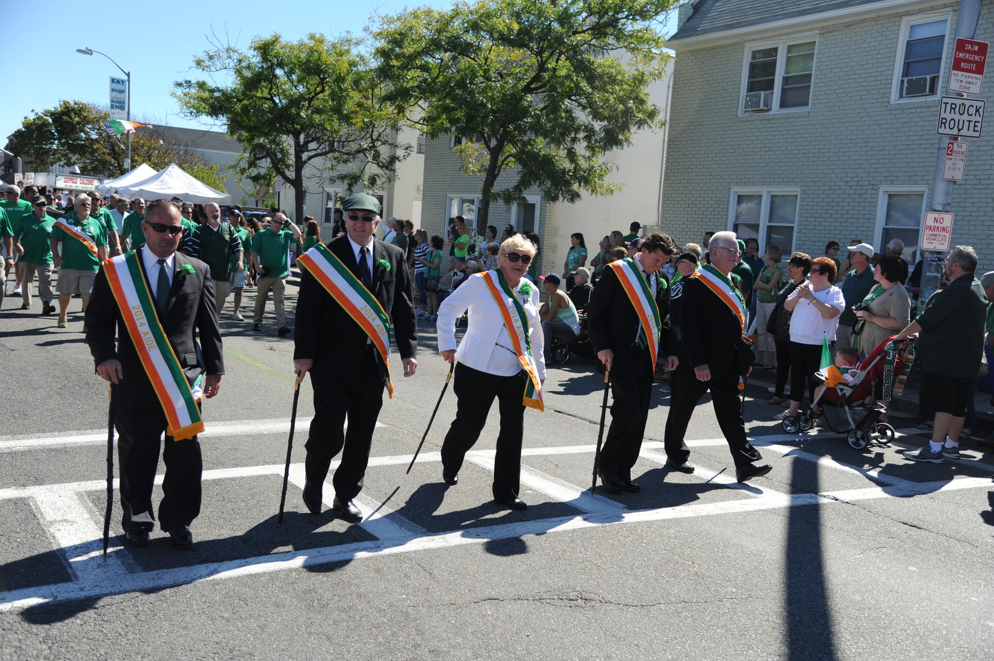 Members of the AOH Division 17 and parade honorees marched along West Beech Street.