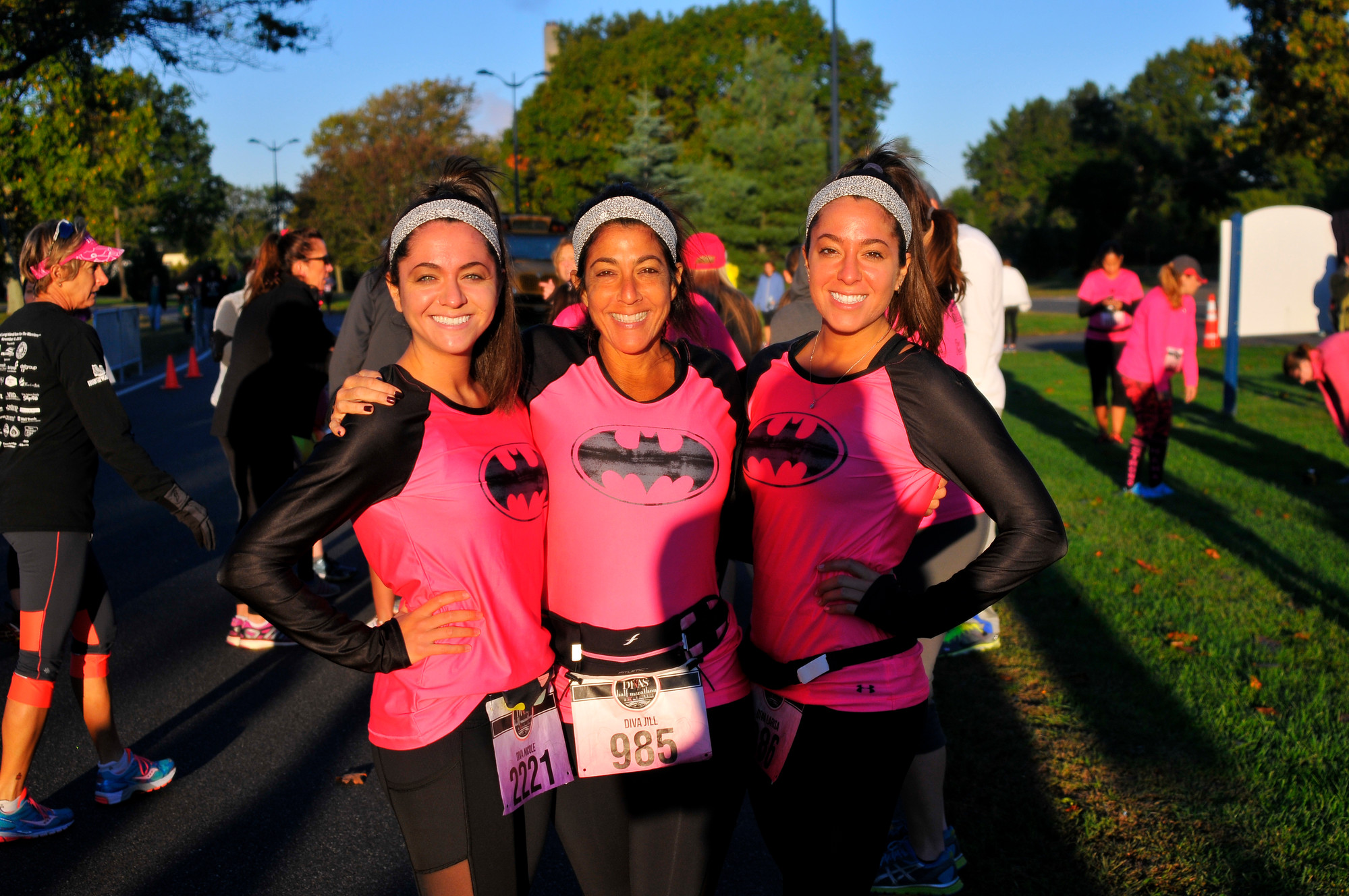 Nicole, Jill and Larisa Madison, left to right, of North Bellmore donned pink Bat Girl outfits for the race.