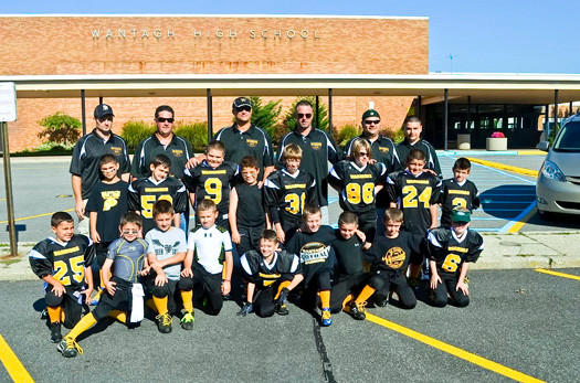 The Wantagh Warrior Football Club’s Peanut Black team gathered at the high school before heading to MetLife Stadium on Sept. 28.