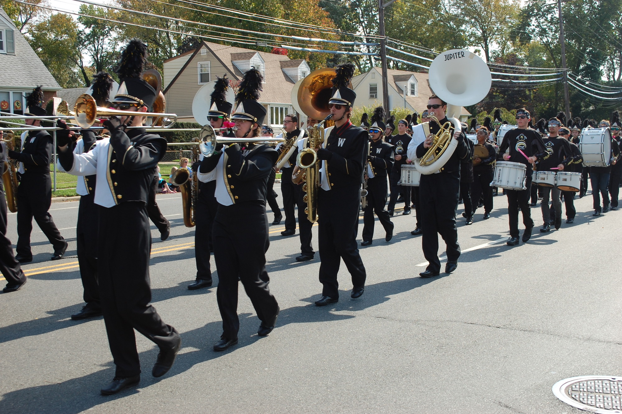 The marching band headed up Wantagh Avenue in the Homecoming parade.