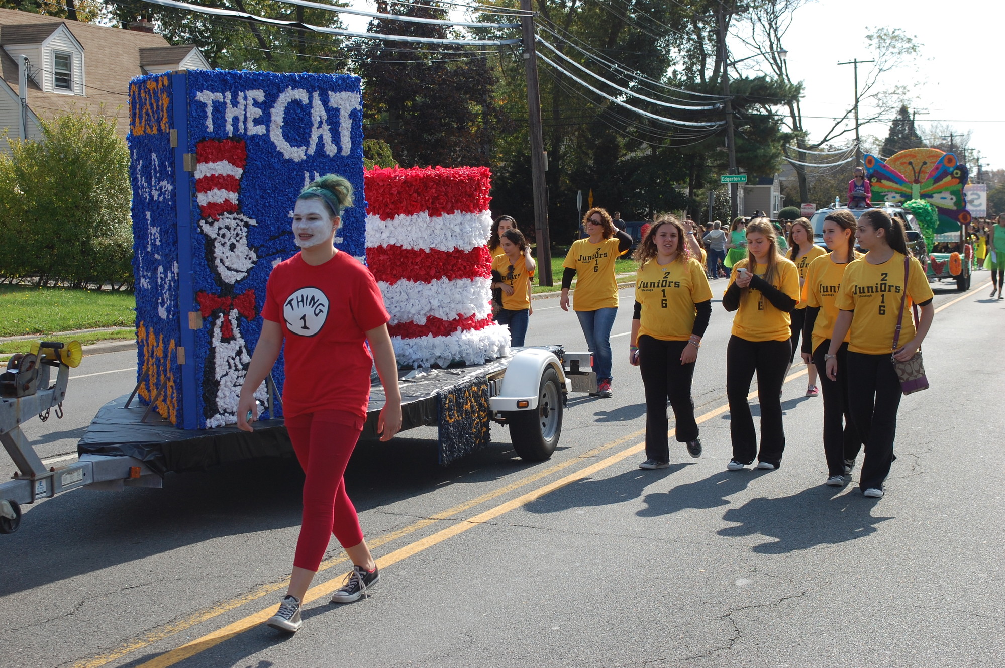 The junior class with its float based off of the theme "books."