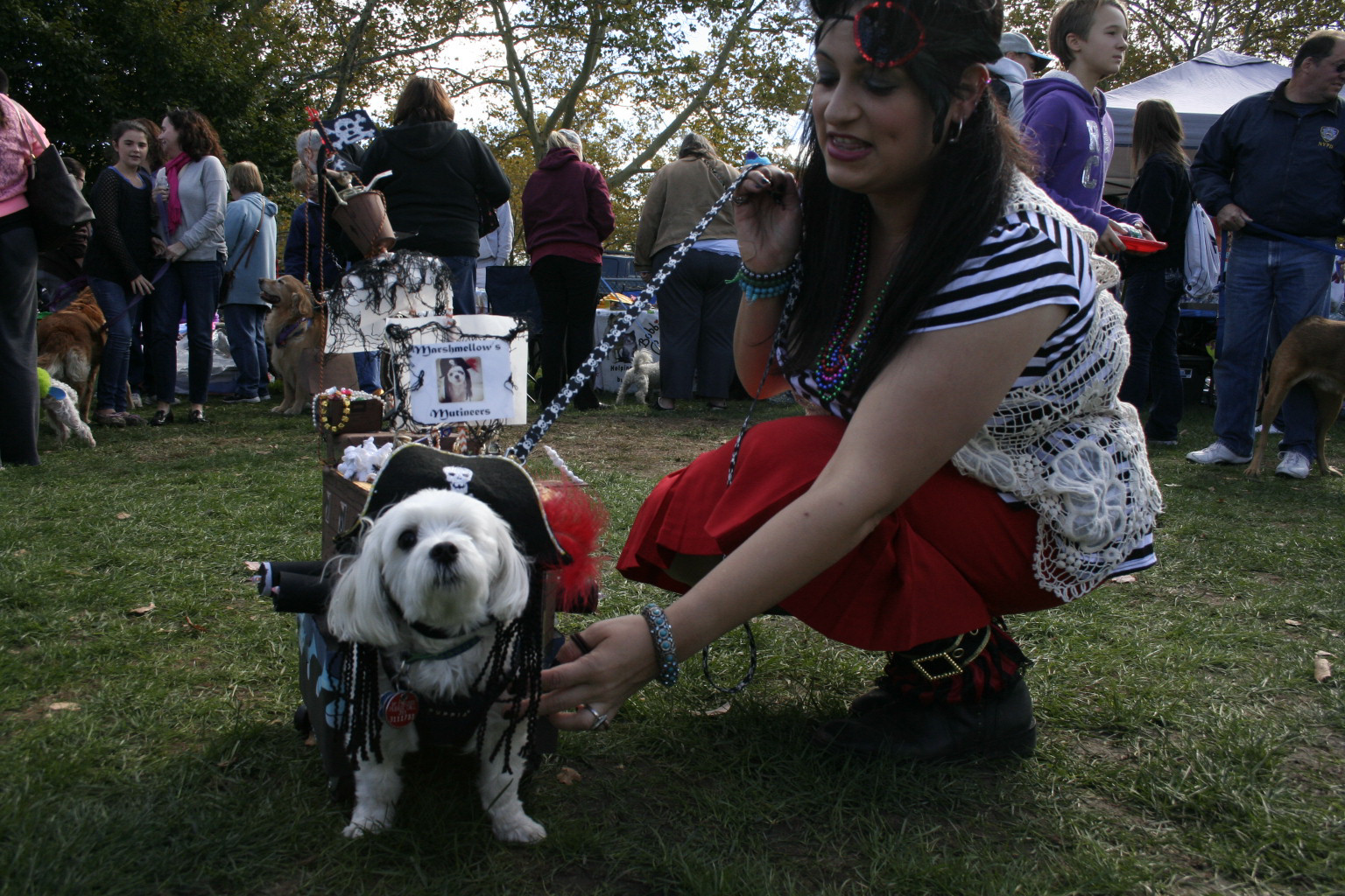 Marshmallow the one-eyed pooch, with owner and crewmate Lea Cohen, was captain of their homemade pirate ship.