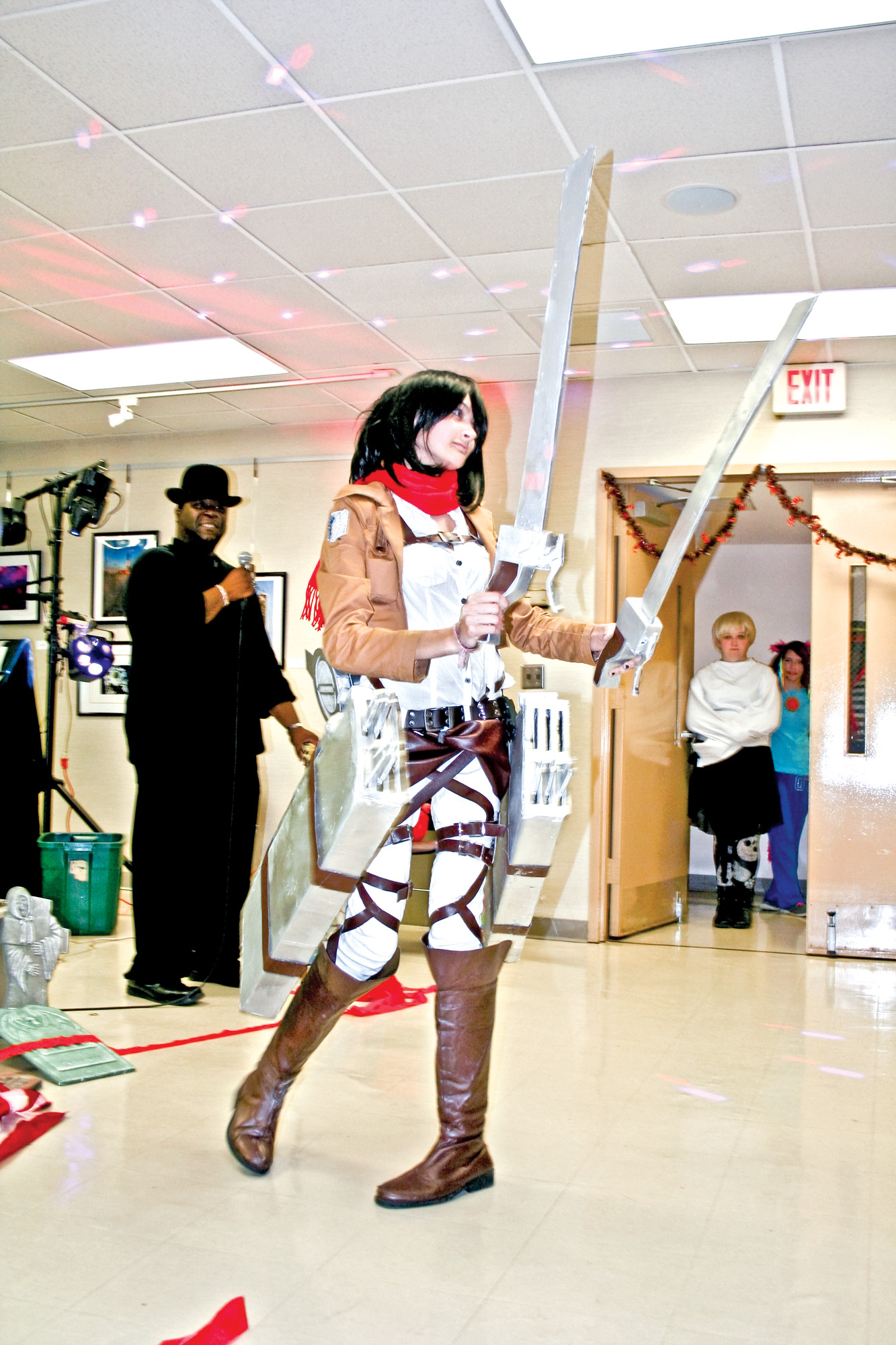 Gabrielle Eversgerd posed in her homemade Mikasa costume from the anime Attack on Titan.