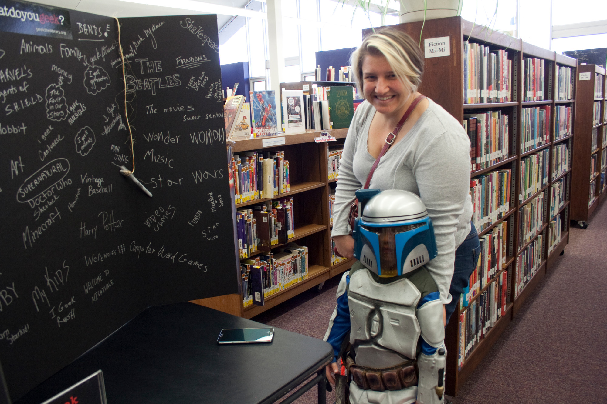 Jeanette and Marco Cigliano wrote what they “geek” on the library’s board: Star Wars.