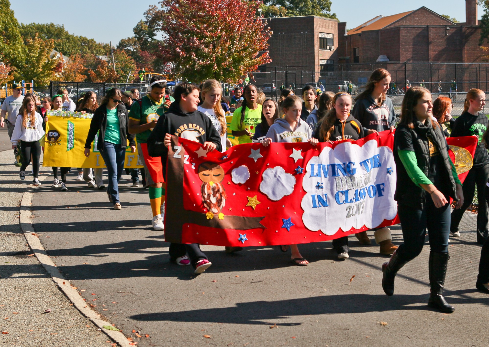 The Lynbrook High School sophomores with their banner for the homecoming parade.