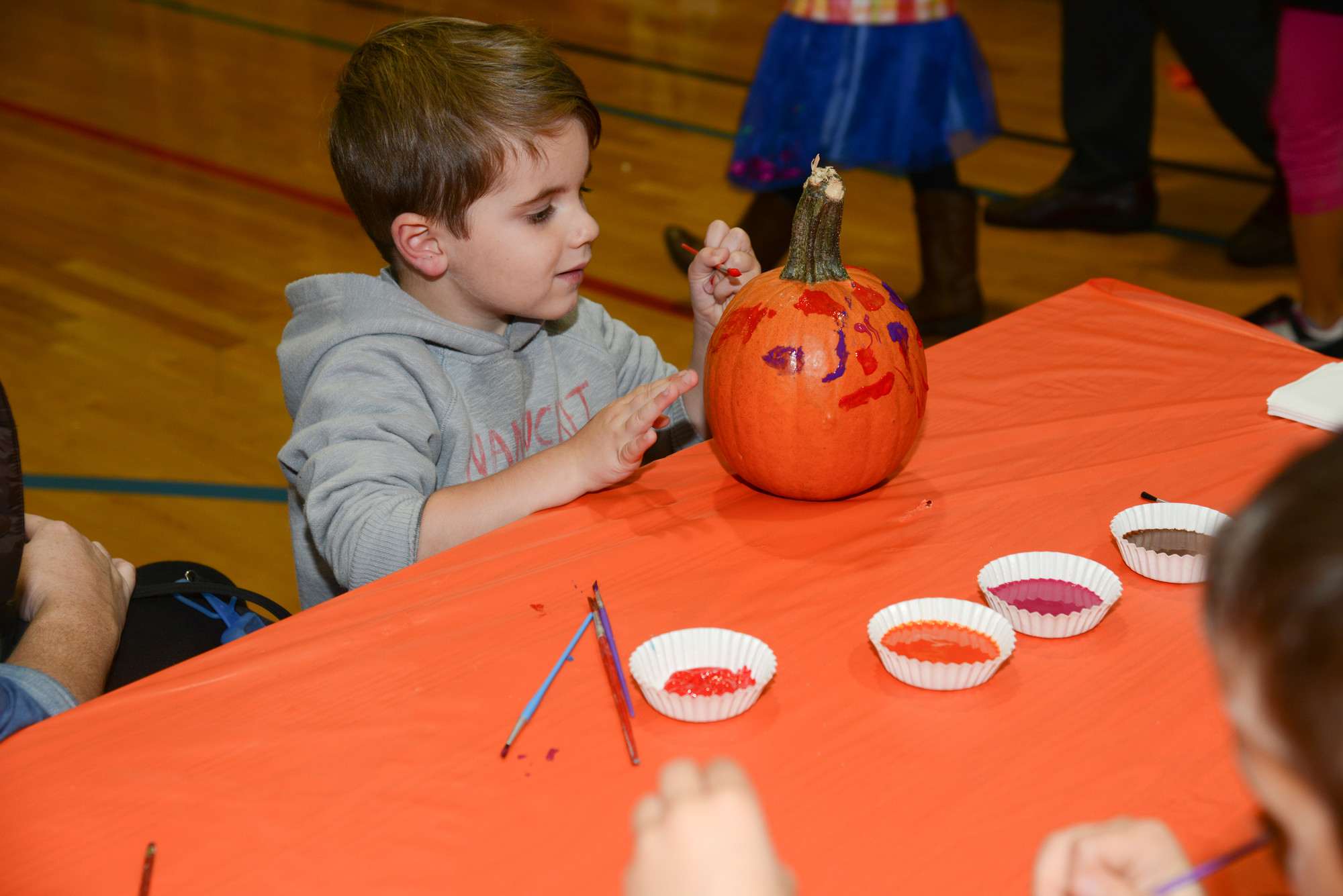 Gavin Wynne, 3, created a masterpiece during the Kiwanis–DOCA pumpkin decorating event on Oct. 22.