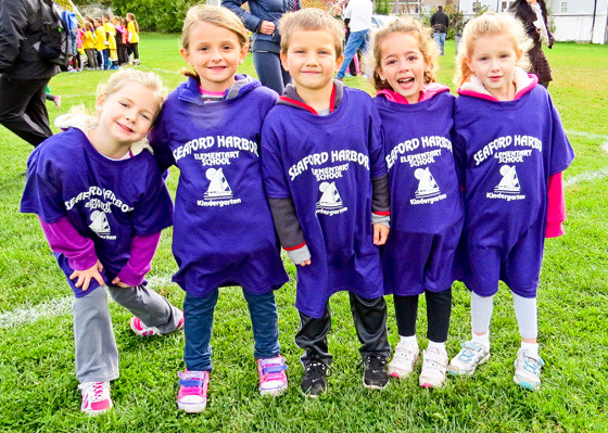 Seaford Harbor kindergartners happily take to the field.