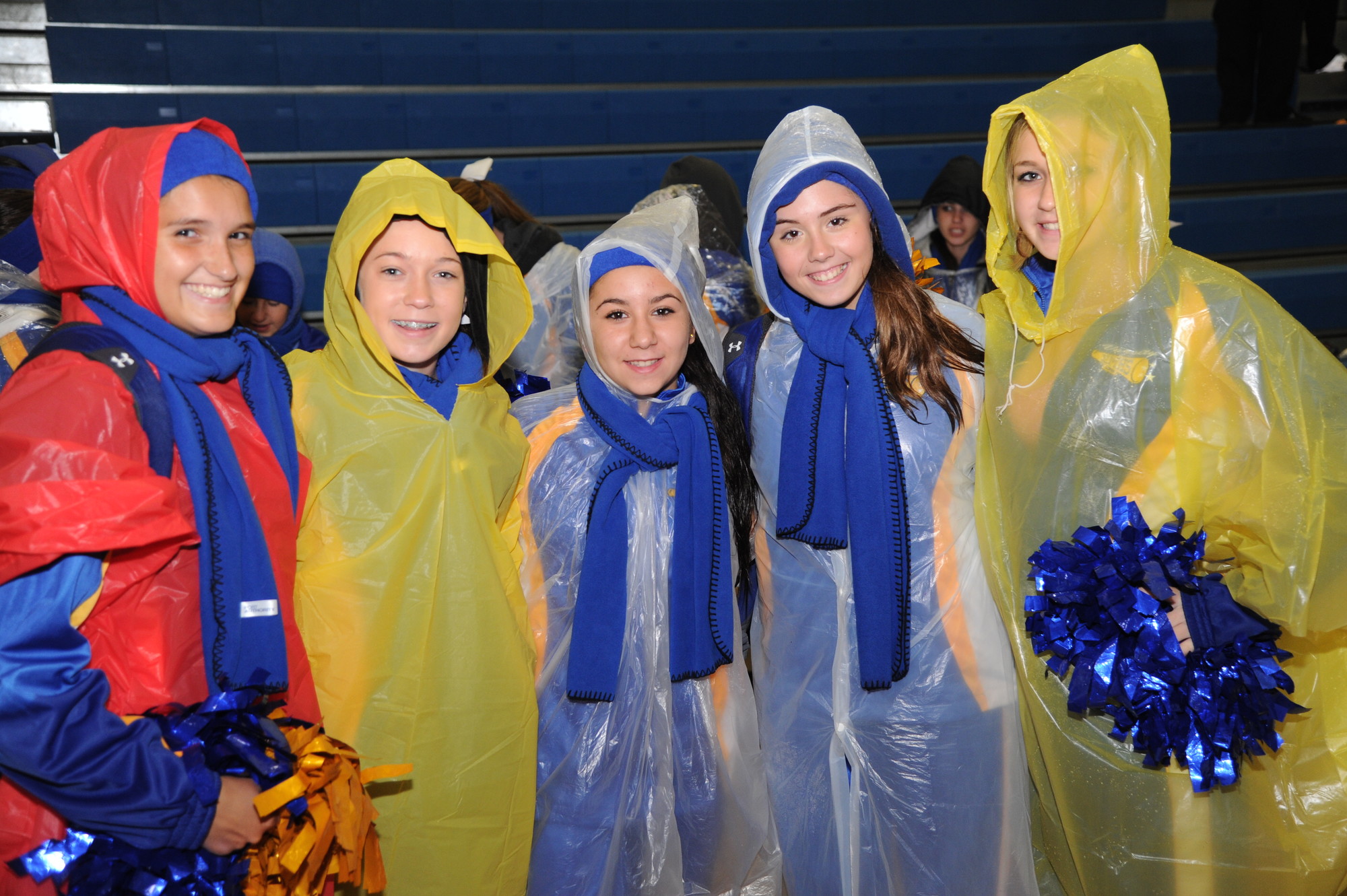 Nikki Donohue, Taylor Foster, Ashley Luna, Nicole Pupo, and Frankie Kahl were prepared for the rainy weather.