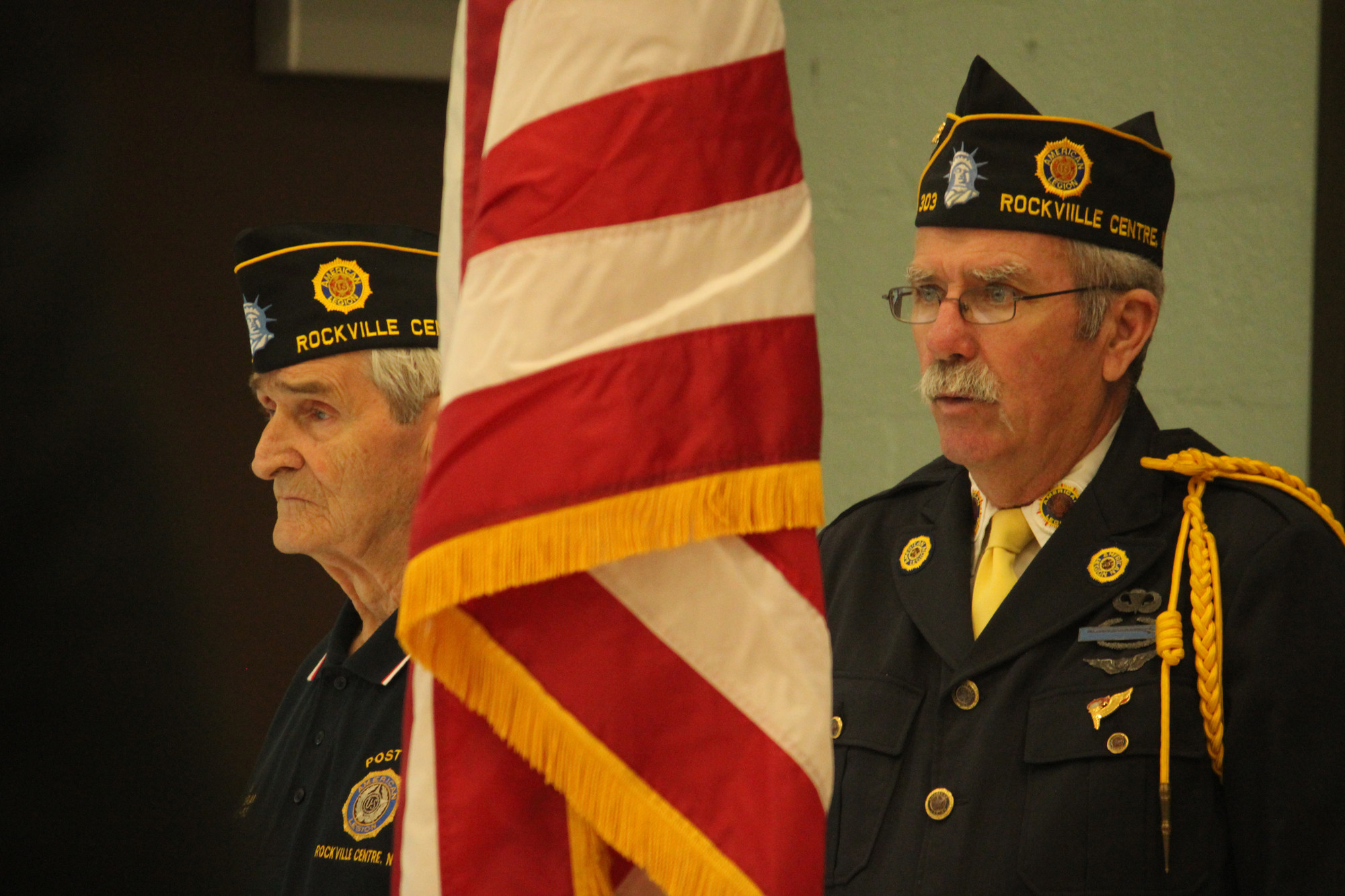 Michael Fallon, left, a veteran of the Korean War, and Michael Lapkowski, a Vietnam War veteran, paid tribute to their fallen comrades at a ceremony at the Recreation Center on Tuesday.