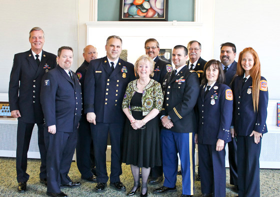 Barbara Barnhart, LT. Liguori, and Chairman O’Grady, join with firefighters from Lynbrook and surrounding communities who are active in Nassau County Firefighters Operation Wounded Warrior.