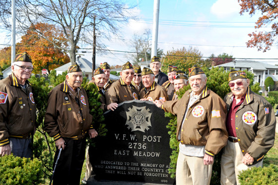 Members of the Veterans of Foreign Wars Post 2736 met at their statue at Veterans Memorial Park, on Prospect Avenue, on Tuesday to commemorate Veterans Day.