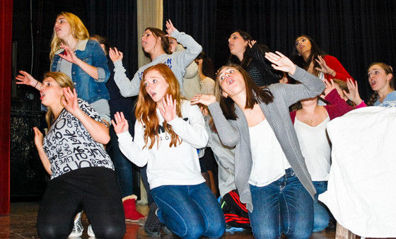 MacArthur actors rehearse a musical number from the show.