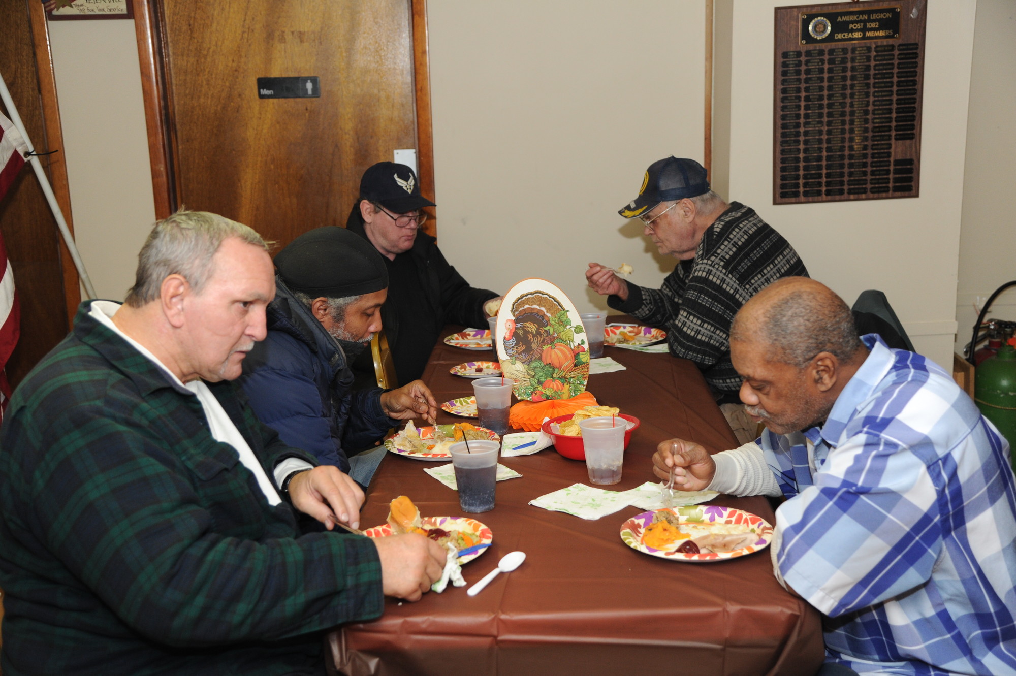 Veterans from local Beacon homes, clockwise from far left, Robert Burtin, Karl Roland, Robert Tofan, John Callahan and Alfred Scott, enjoyed their lunch.