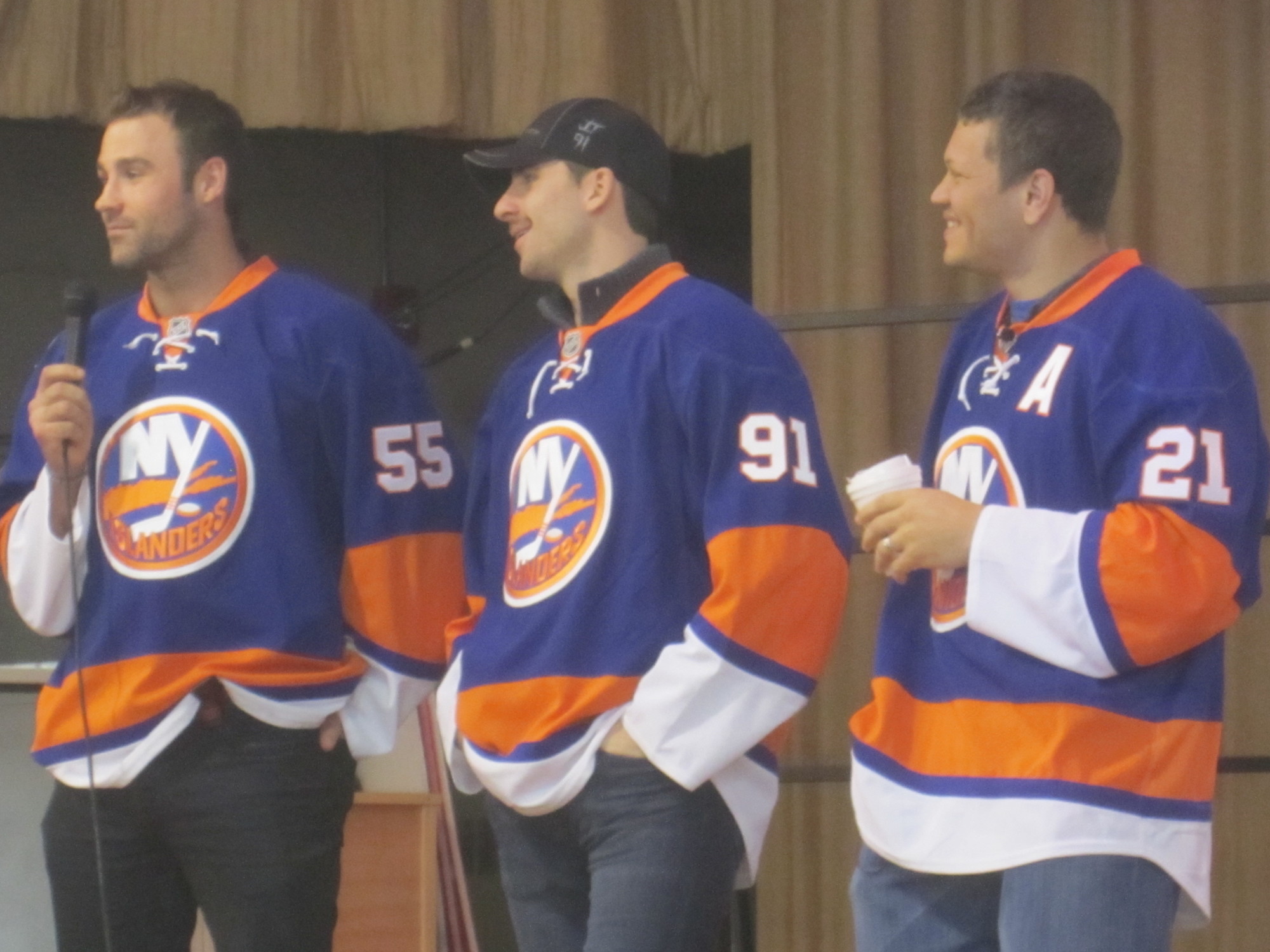 New York Islanders players Johnny Boychuk, John Tavares and Kyle Okposo took part in an assembly on Nov. 19 at Old Mill Road School in North Merrick.