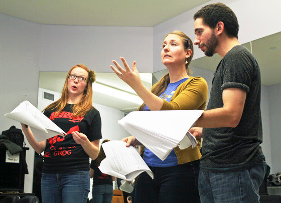 Cast members Olivia Harding, left Emily Rouch and Kevin Maphis rehearsed a scene last week.