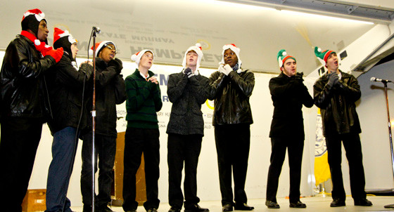 Baldwin High School Barbershop Ensemble, led by Johnathon Fulcher, entertained the crowd at the Baldwin Chamber of Commerce’s tree lighting ceremony on Dec. 7.