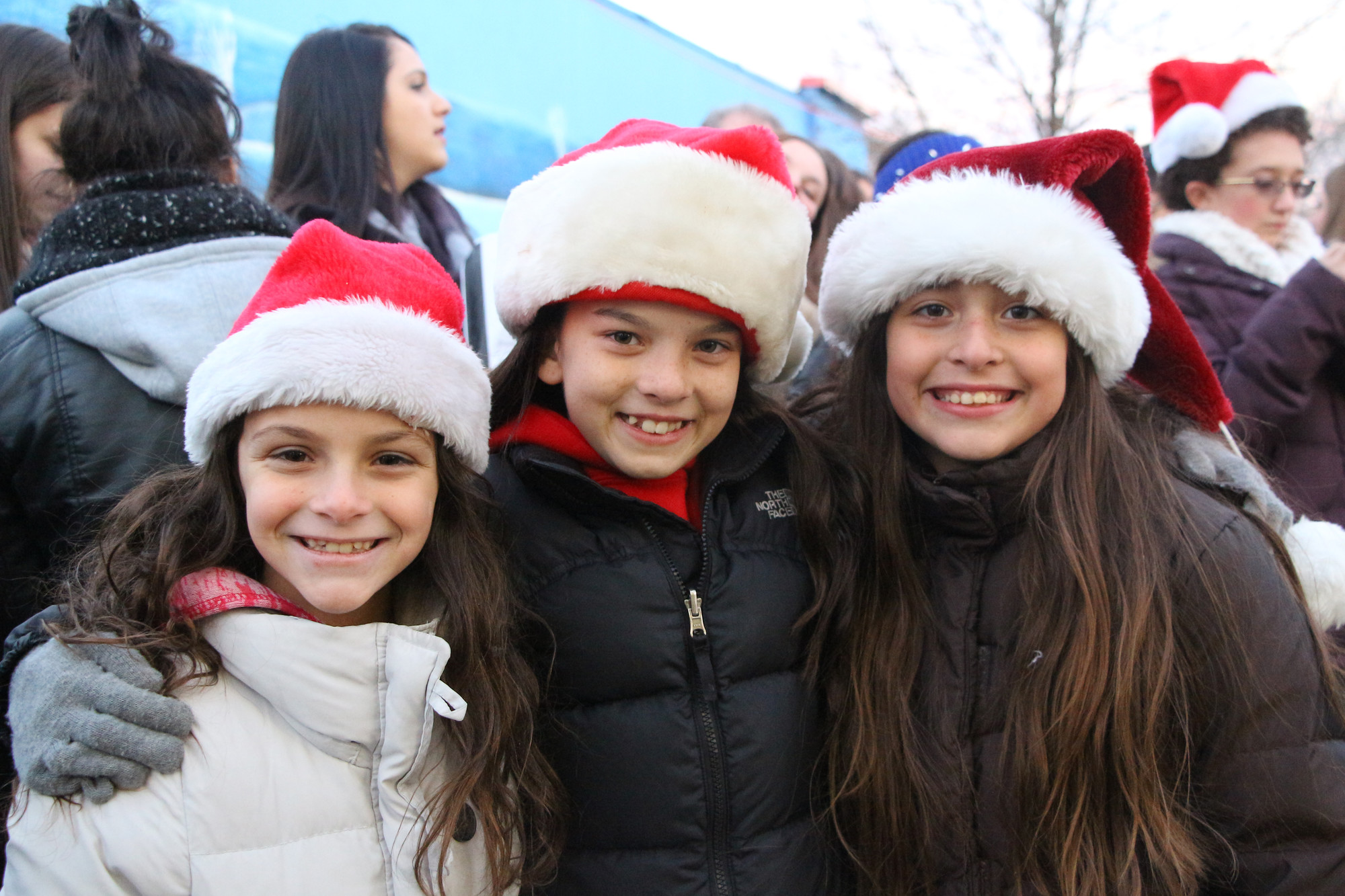Monica Dell-Olio, Jade McAlevey and Sophia Cano, all 9, looked the part at the holiday event.