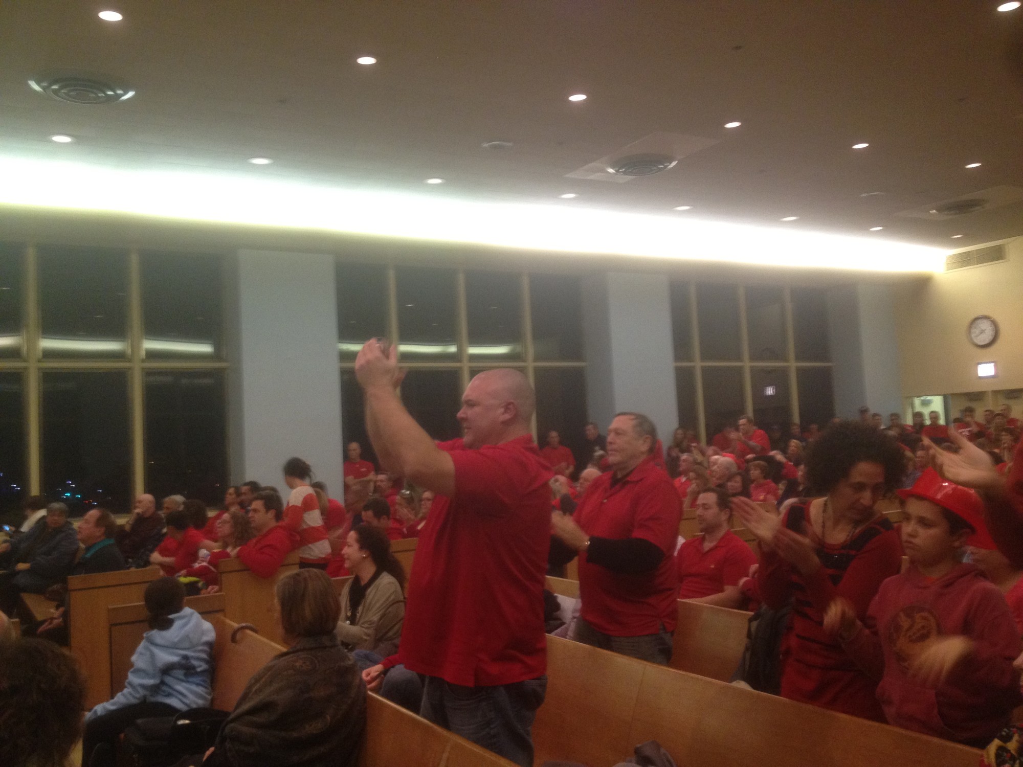 Chris Gormley cheered on fellow union members and supporters opposing the layoffs.