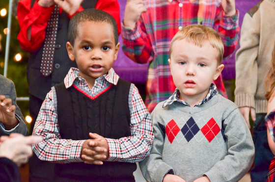 Amare Lewis, 3, left, sung next to his friend William St. George, 3.