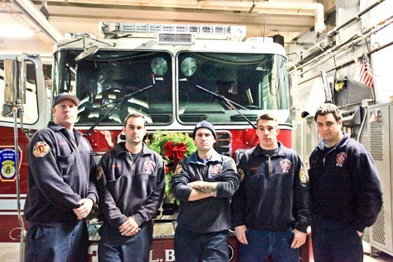 Firefighters Alex Sharpe, left, Dave Yolinsky, Greg Kavazanjian, Brian Olson, and John Innella were informed last week that they would be laid off on Jan. 1.