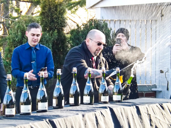 Frank Esposito, who joined the Coral House staff in 1995, sabered 48 bottles of Champagne in one minute last week, sending Champagne and corks everywhere.