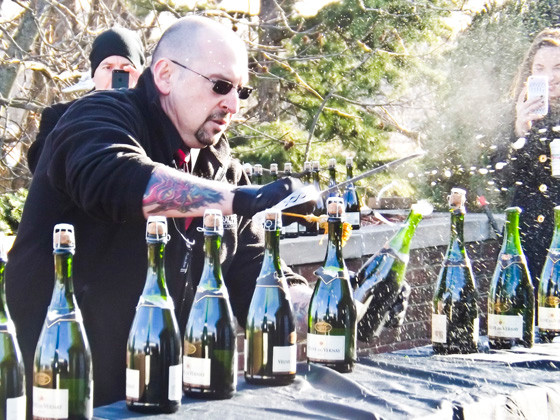 Frank Esposito, general manger of the Coral House in Baldwin, “sabered” 48 bottles of champagne on New Year’s Eve in one minute.