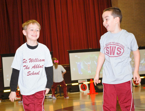Marcus Caniano, left, and Aiden Bianchi were excited to play video games in school on Jan. 7.