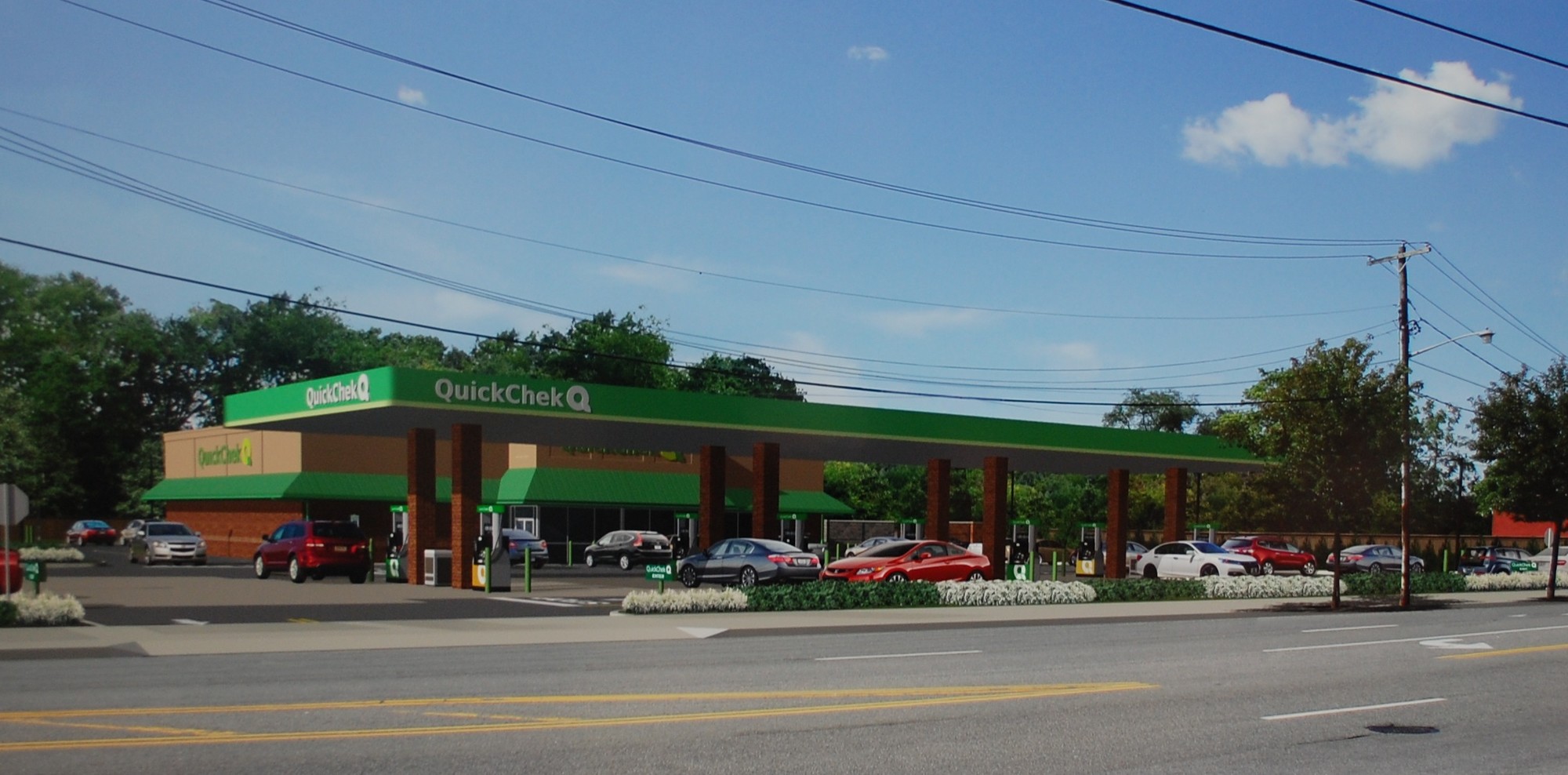 An Artist’s rendering of the QuickChek gas station and convenience store proposed for Merrick Road.