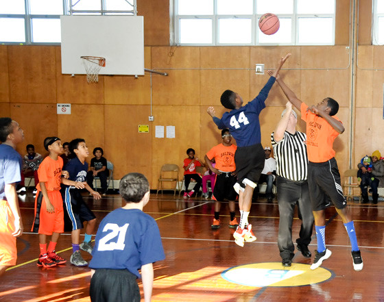 The Baldwin Police Activity League’s basketball season is in full swing. The blue team’s Jordan Babooram took the opening tip against Dmitri Point-Du-Jow in a game last Saturday at the Disrict Office gymnasium on Hastings Street.