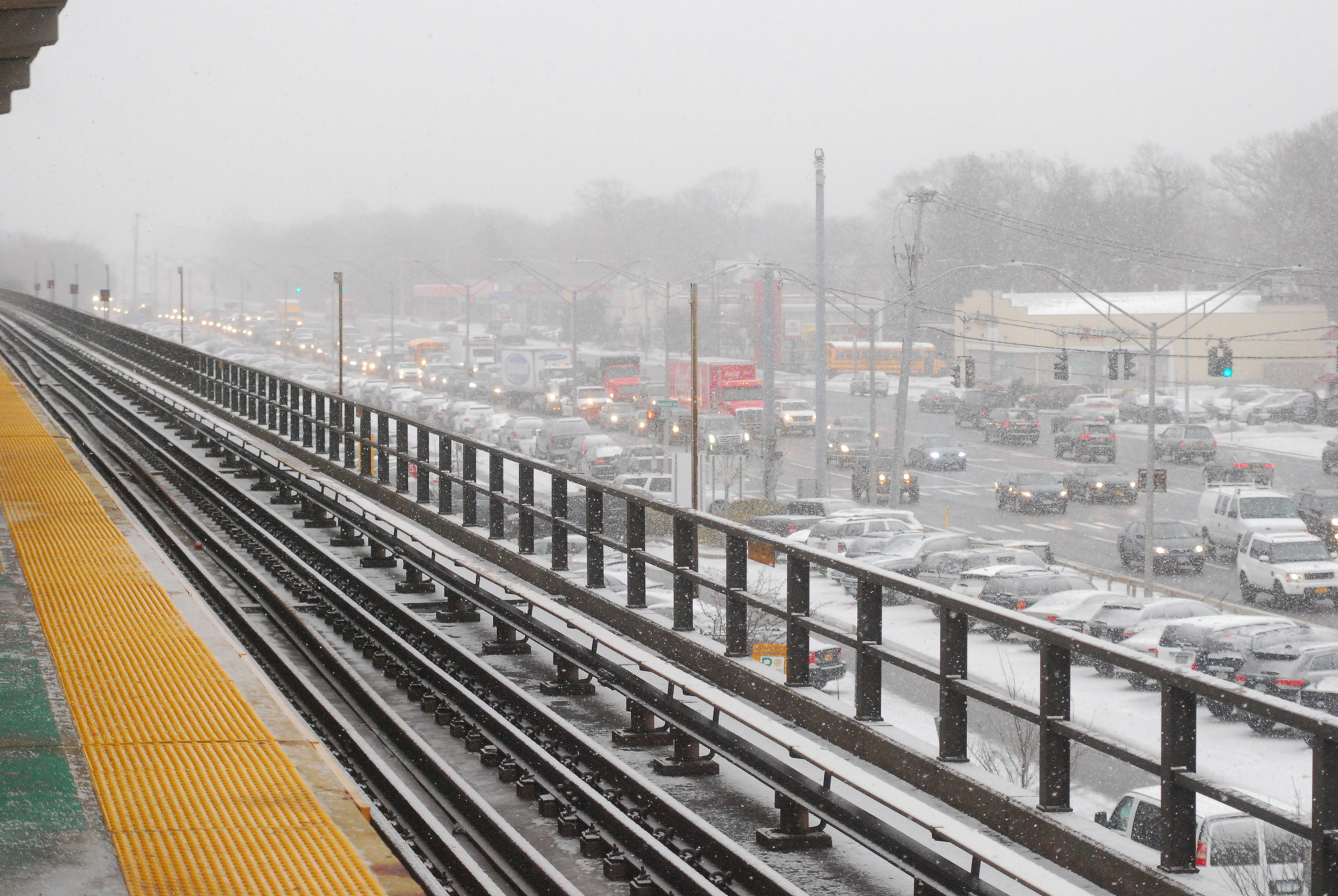 Traffic was backed up on Sunrise Highway through Bellmore-Merrick as the storm crept in.