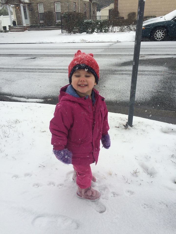 Sophia Solimine, 23 months, enjoyed the snow and had plans of building a snowman with her parents on Tuesday.