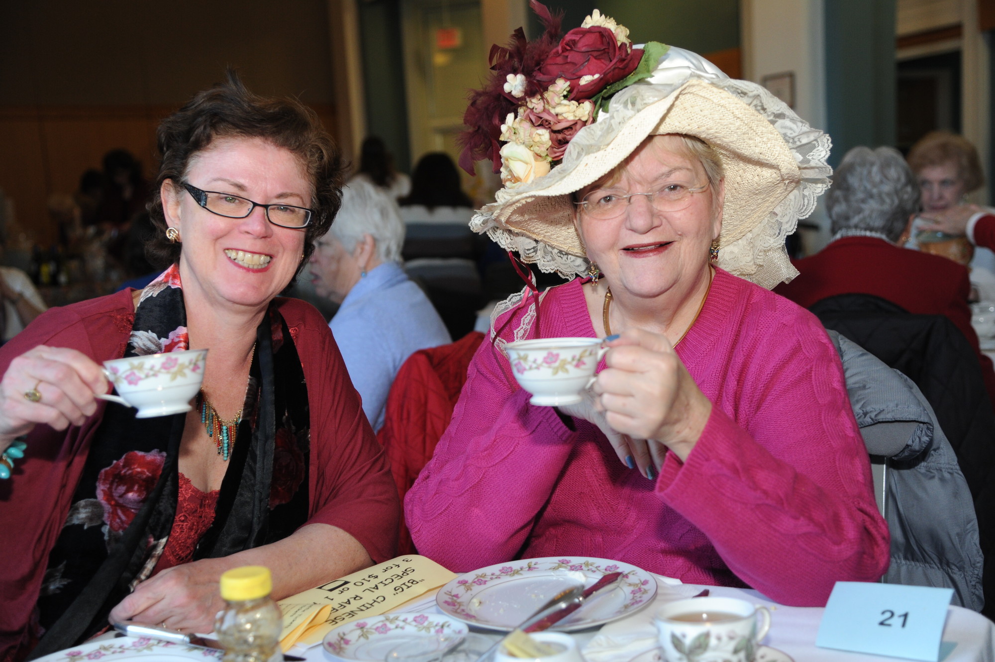 Etta Lipfert (Freeport), Marilyn Klatt (Freeport) enjoyed some tea