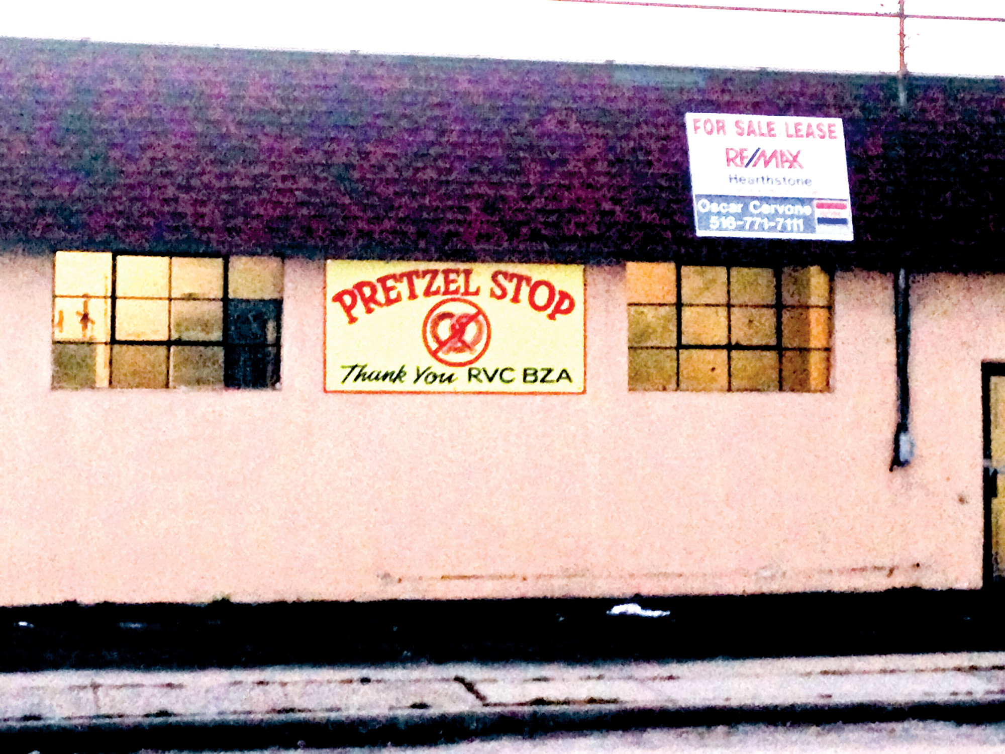 The Pretzel Stop hung a sign on its Rockville Centre building on Long Beach Road after the BZA denied the variances it needed to open.