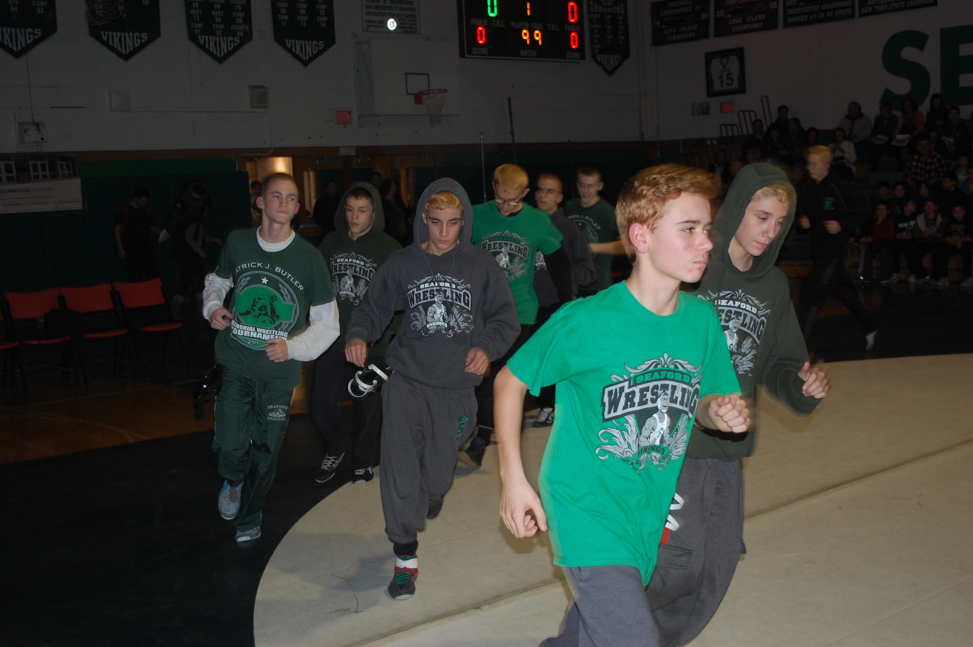 Wrestlers warmed up for the match with Lynbrook.