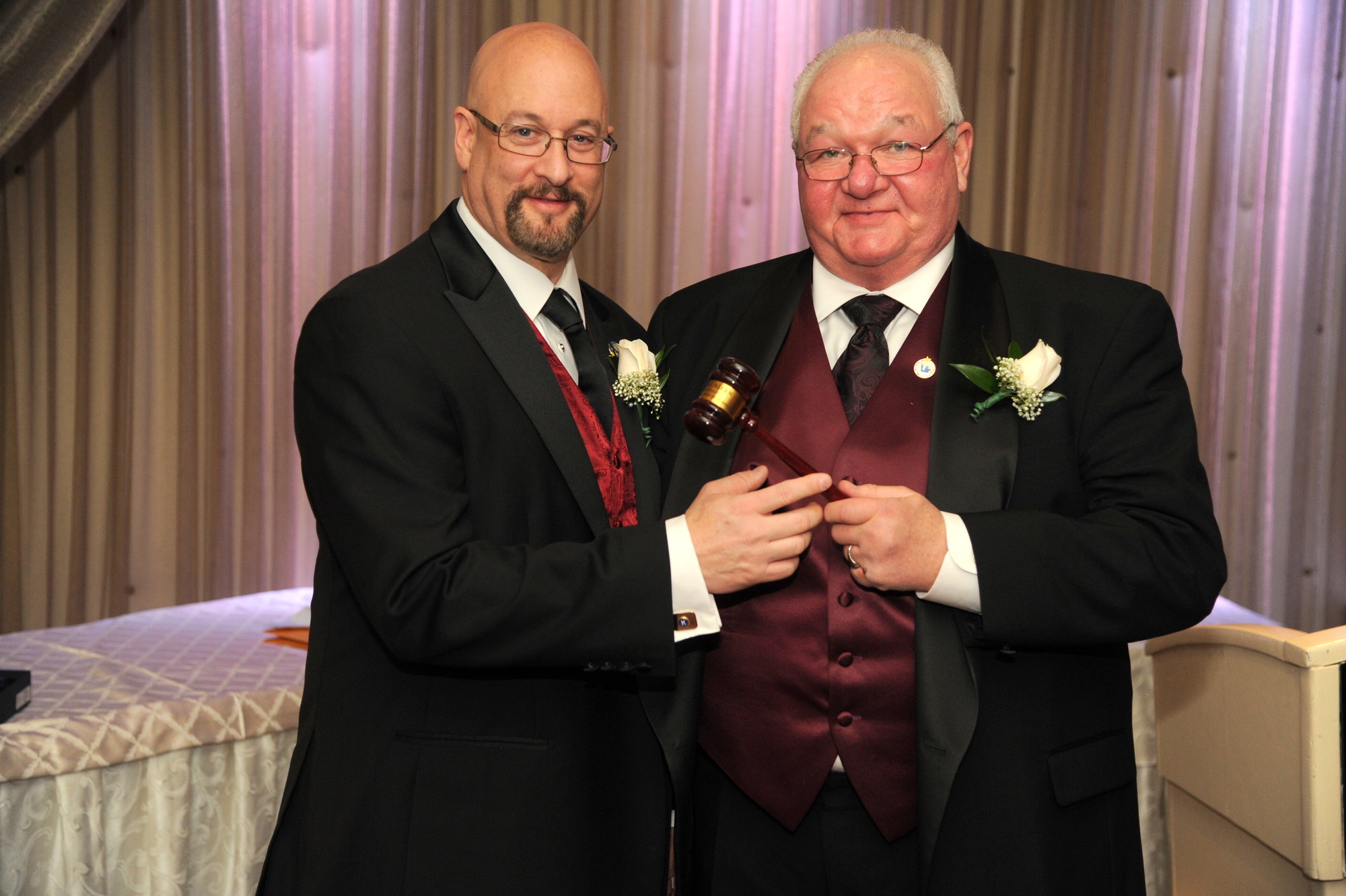 Mitchell Allen, left, was installed as president of the East Meadow Chamber of Commerce last Friday at the organization’s 60th installation dinner, succeeding Stephen Haller.