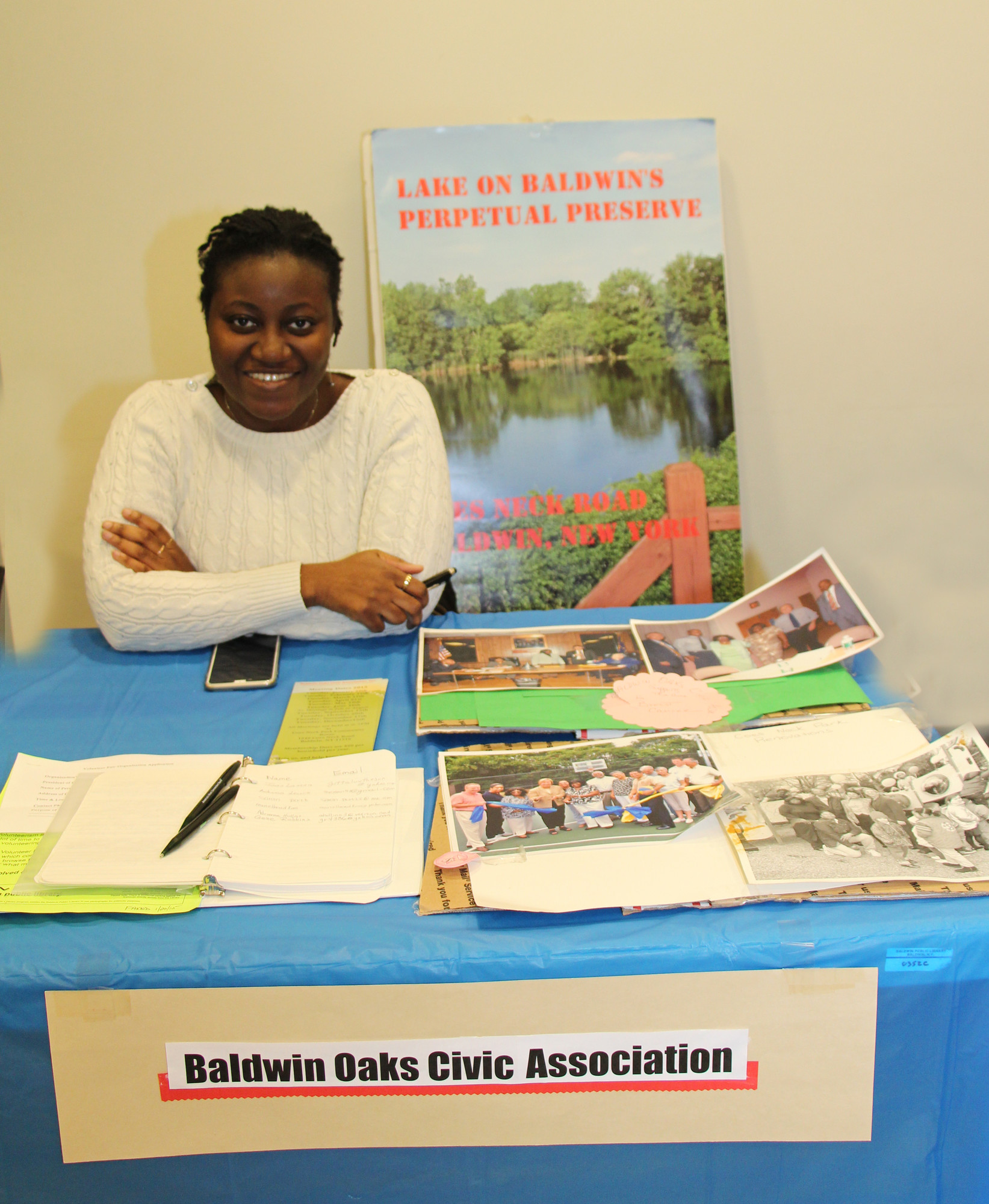 Kamilah Clahoar, recording secretary of the Baldwin Oaks Civic Association, had a colorful display set up.