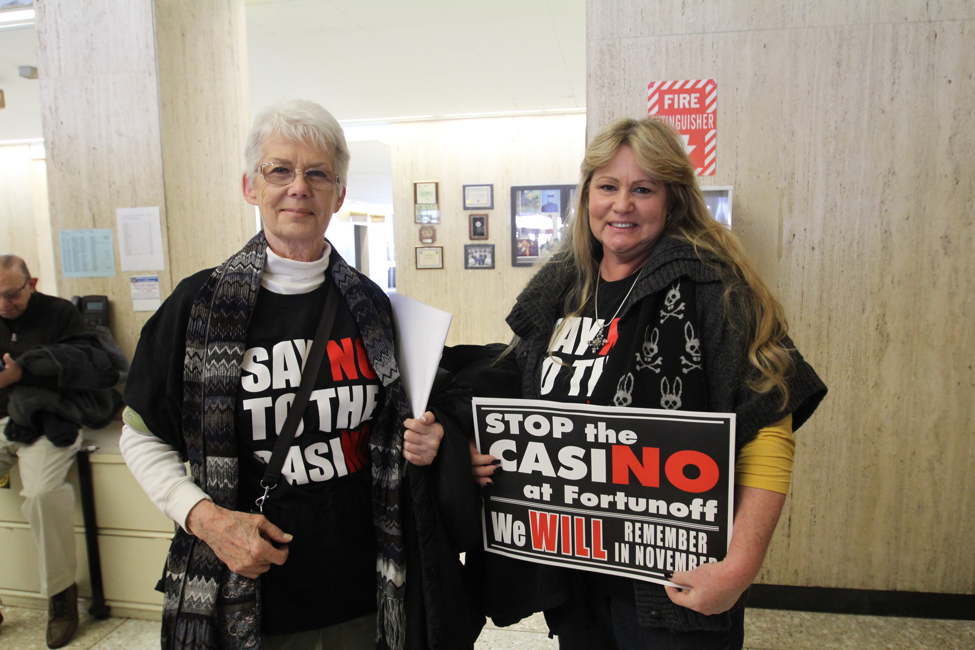 Carolyne Tompkins and Cynthia Latorre, who live in the Westbury/Carle Place School District, have attended every meeting and voiced their opposition to the proposed gaming facility at the Source Mall property.