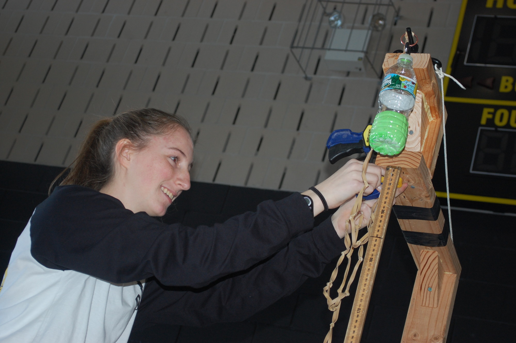Emily Fenter set up her entry in the bungee drop competition.