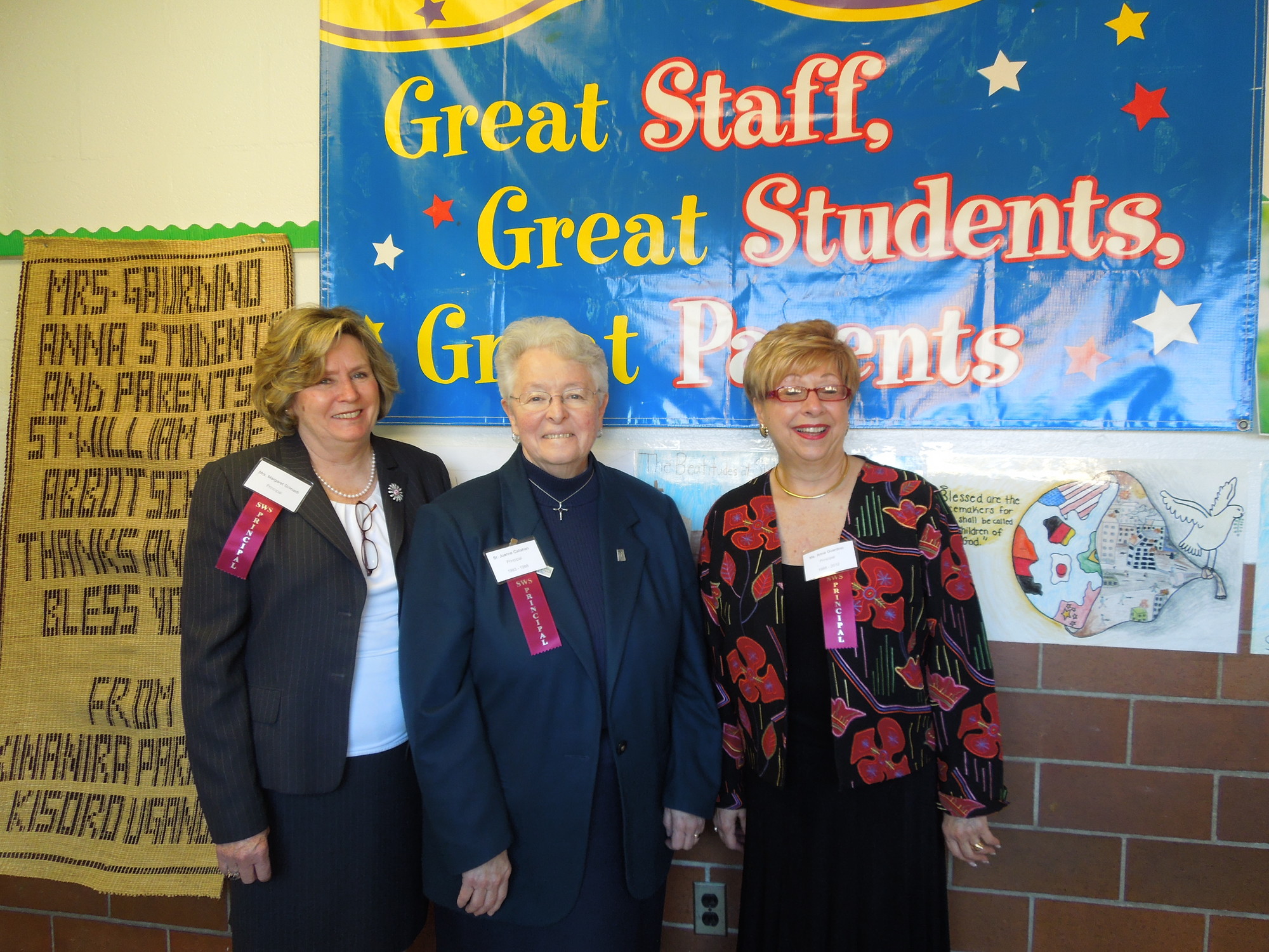 Principal Margaret Grimaldi, left, was joined by past school leaders Sister Joanne Callahan (1983-88) and Anna Guardino (1988-2010).