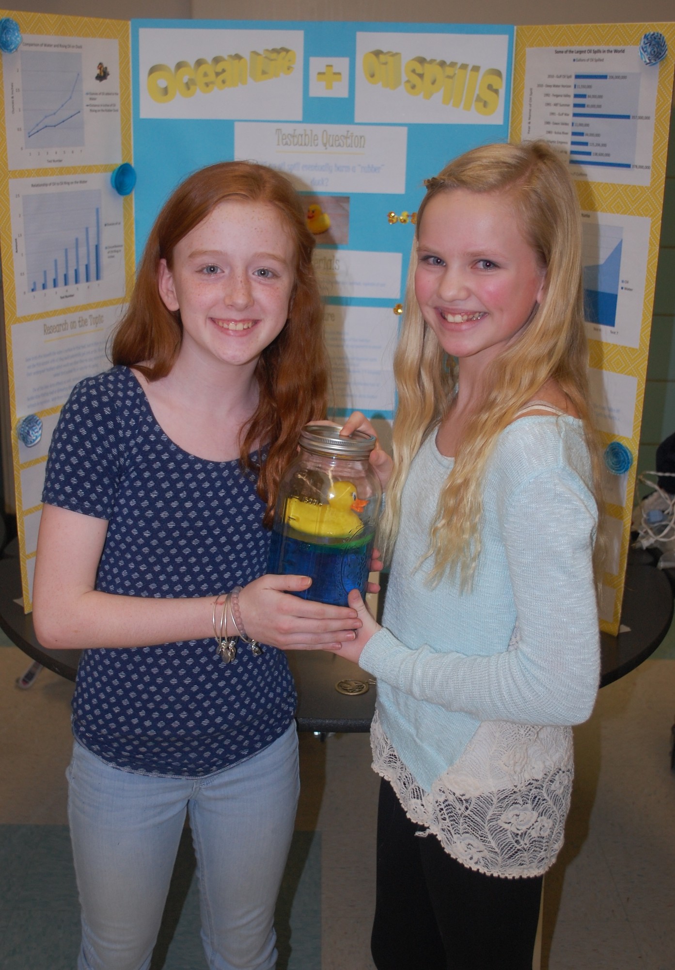 Sarah Keane and Julianne Crawford studied the effects of oil spills on marine life.