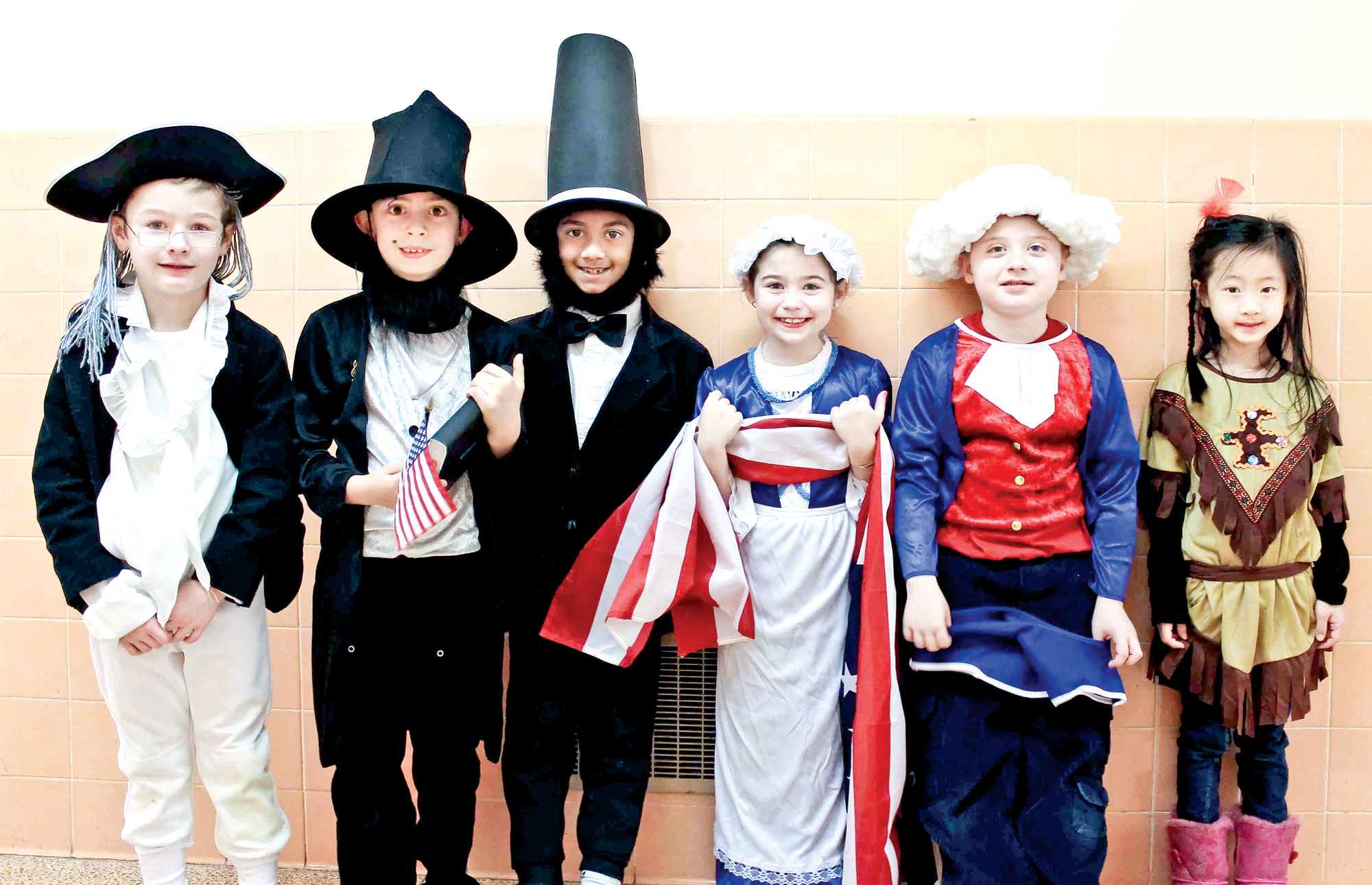 Barnum Woods students dressed as important American figures, including Benjamin Franklin, Abraham Lincoln and others during the school’s recent historical study unit.