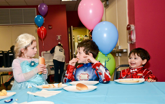 Leah Berman, 4, and her brothers Justin, 6, and Brandon, 2, had a dressed-up lunch.